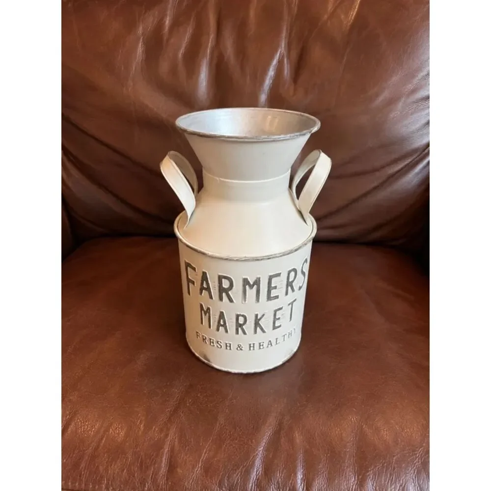 Farmhouse Metal Milk Can Vase Farmers Market Decor